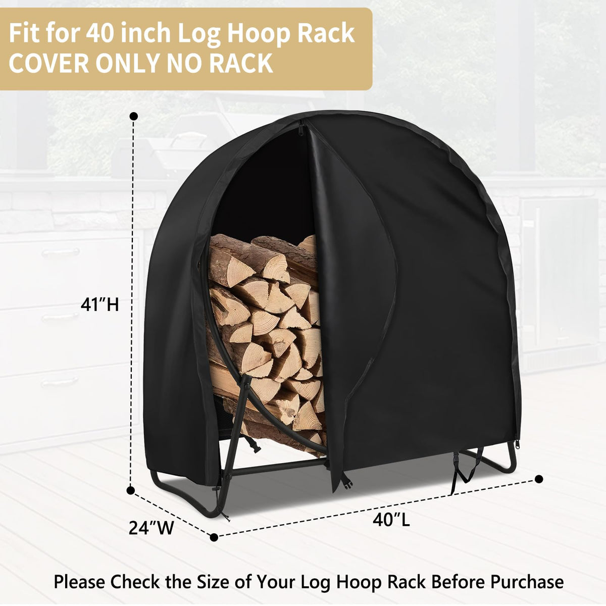AKEfit round log hoop cover exterior in rugged 600D Oxford fabric