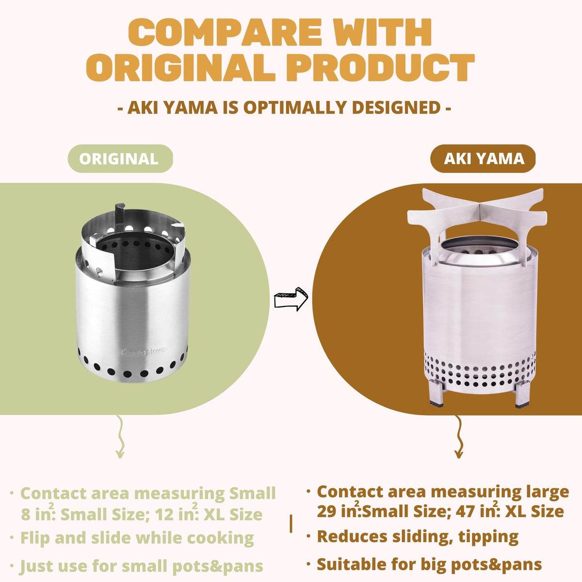 AKI YAMA stand-and-support frame doubles as a stable cooktop stand.