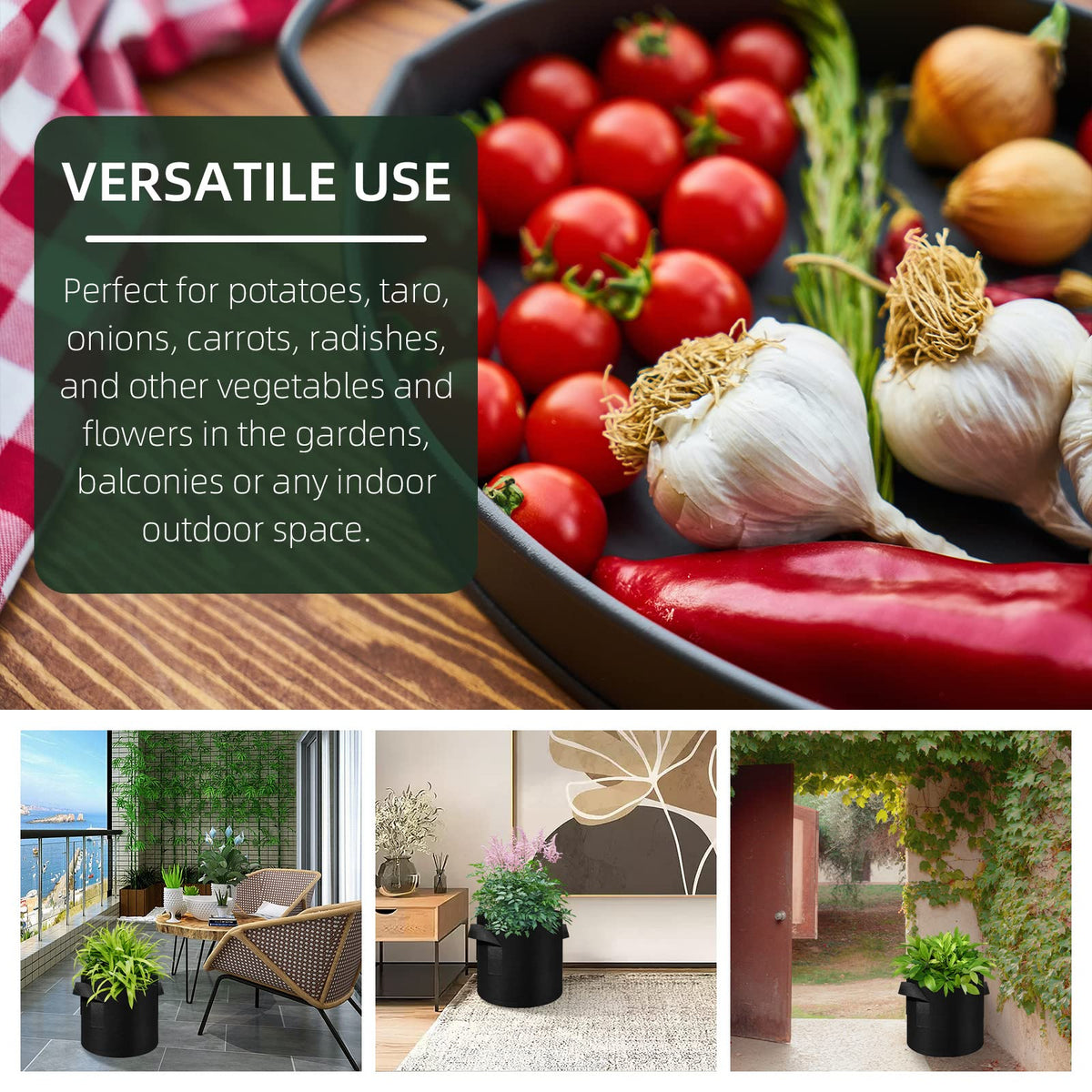 AkiiGer durable 10-gallon bag supports larger plants over multiple seasons.