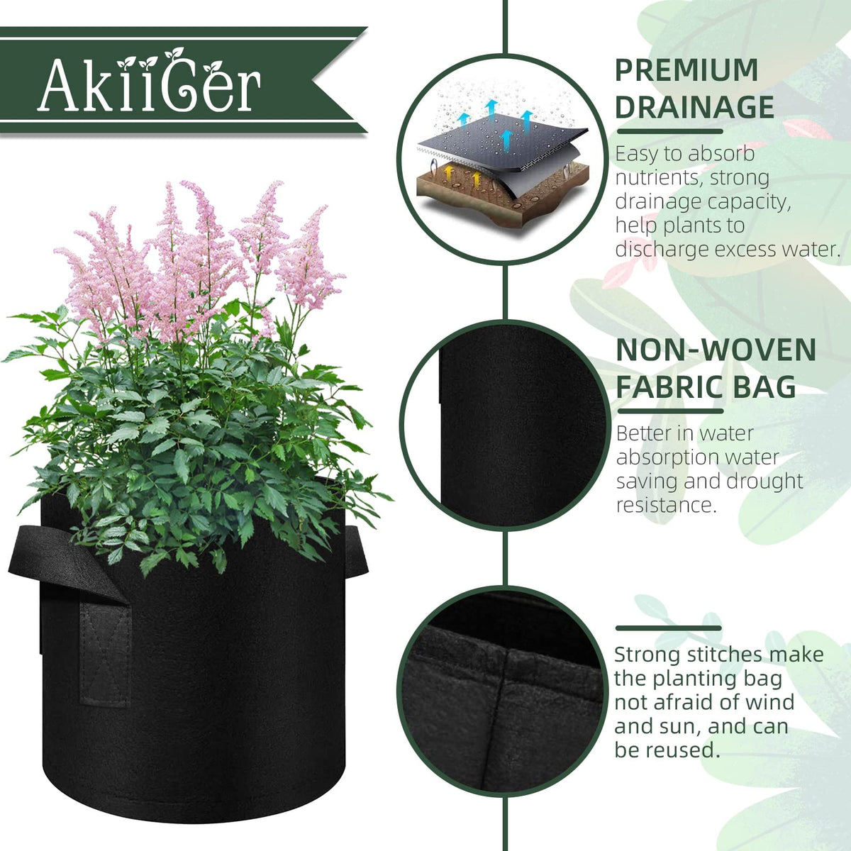 AkiiGer 10-gallon bag easy to move indoors or outdoors for flexible gardening.
