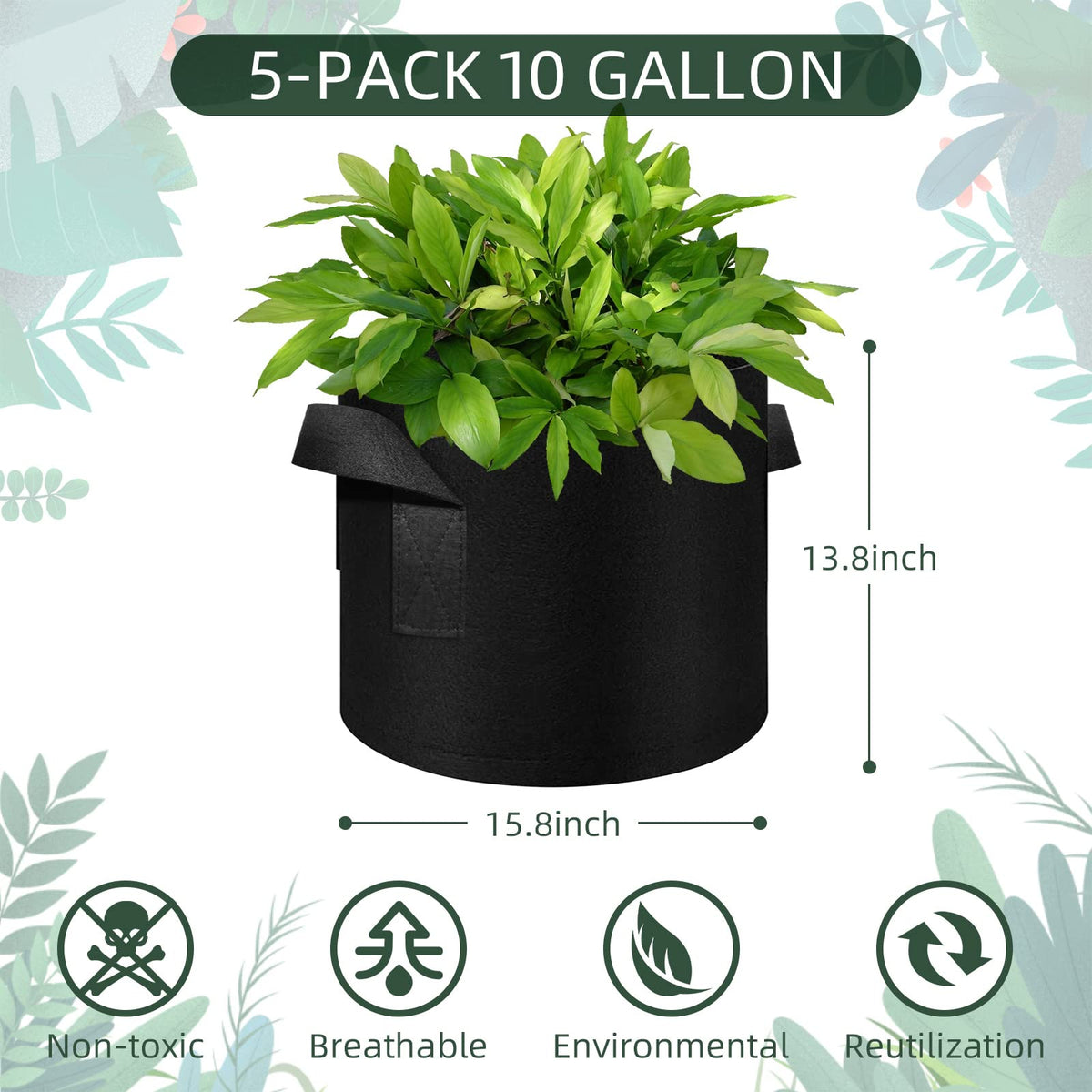 AkiiGer grow bag with reinforced handles for easy lifting and repositioning.