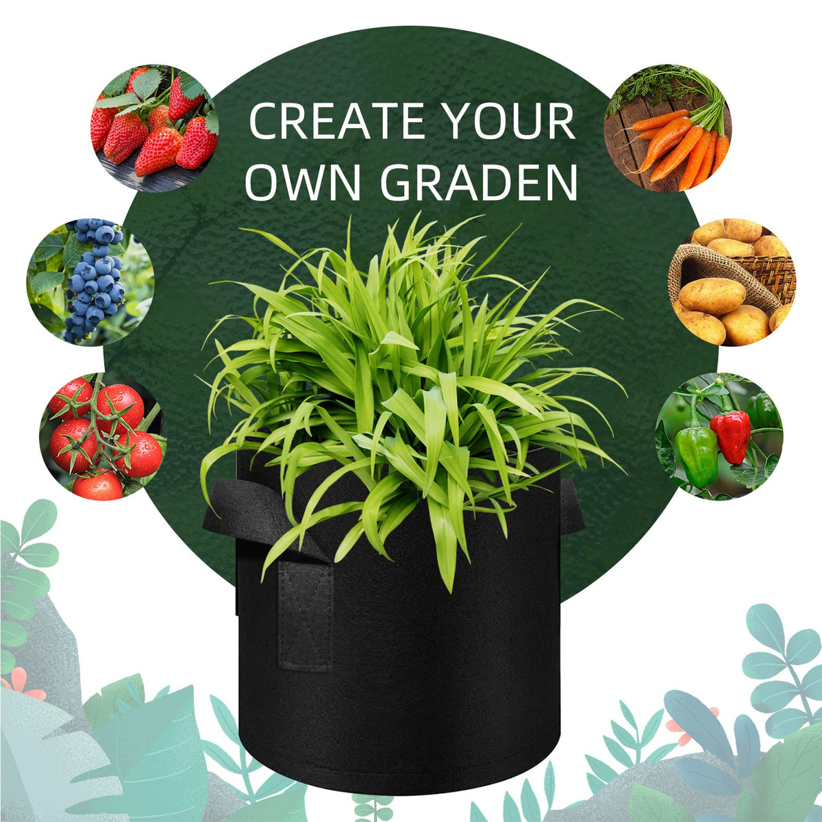 AkiiGer bag accommodates vegetables, fruits, and flowers in various setups.