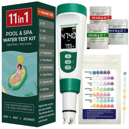 AKSBTEC digital salt tester display shows precise salinity for saltwater pools.