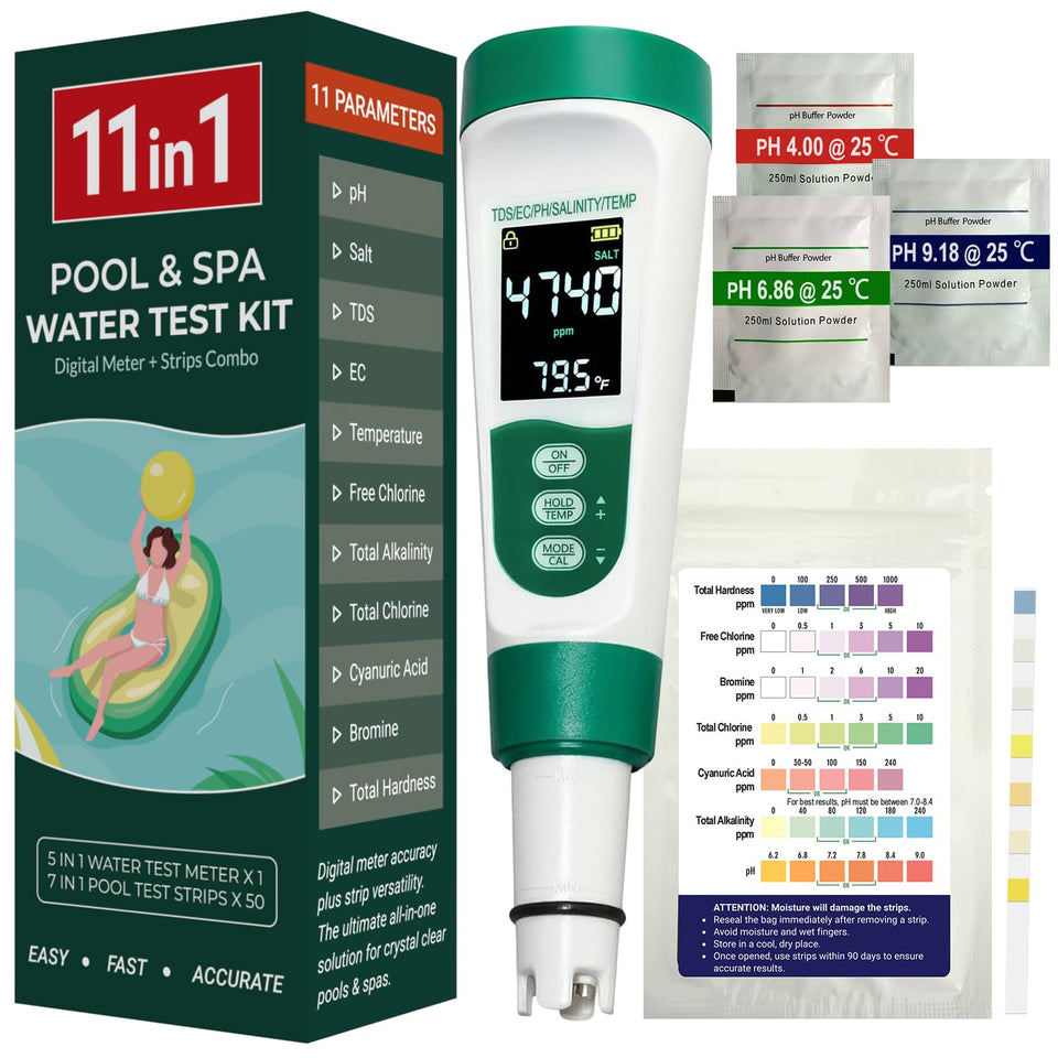 AKSBTEC digital salt tester display shows precise salinity for saltwater pools.