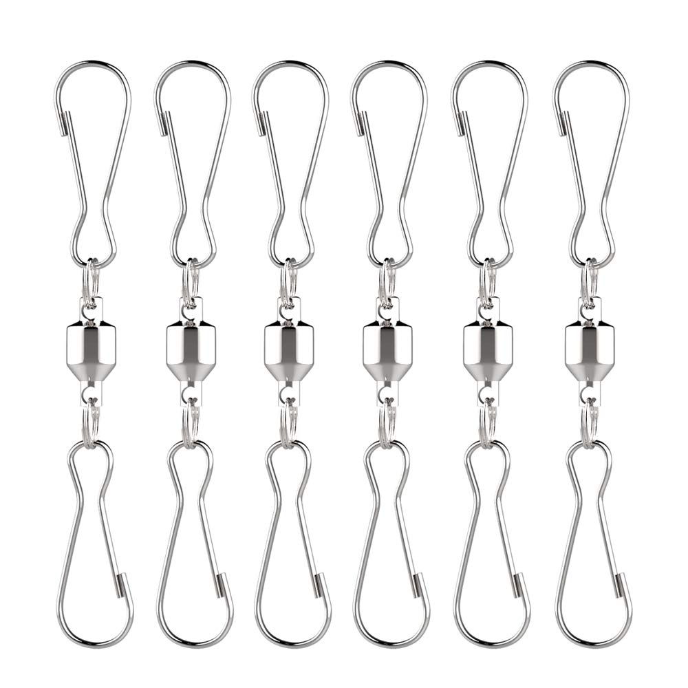 Alamic swivel dual clips on wind spinner hanger enabling 360-degree spins.