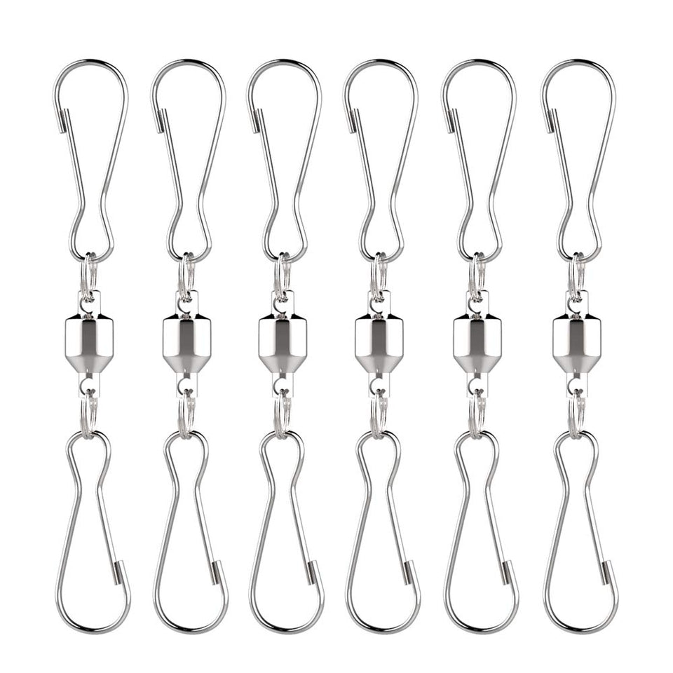 Alamic swivel dual clips on wind spinner hanger enabling 360-degree spins.