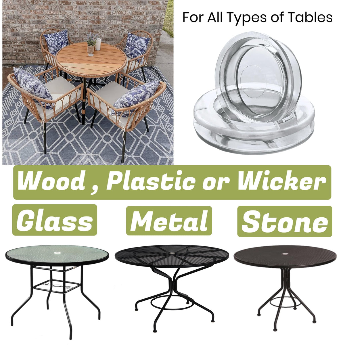ALAZCO weather-resistant ring and cap set protects outdoor tables