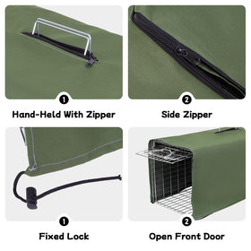 Aledaras trap cover army green with plastic buckles secures the cage in high winds.