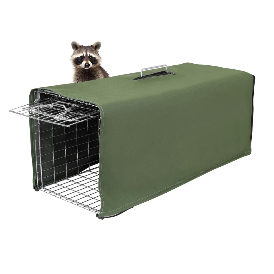 Aledaras trap cover army green top view showing secure buckle closures for windy days.