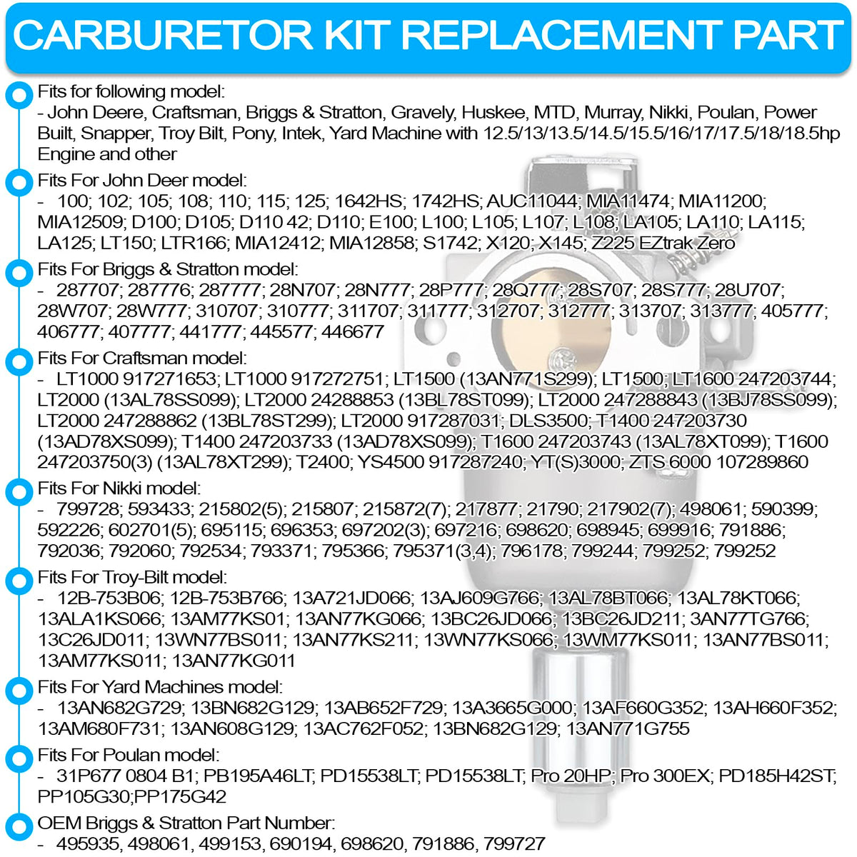 ALEVAK carburetor fitment on JD Z225 EZtrak demonstrating compatibility