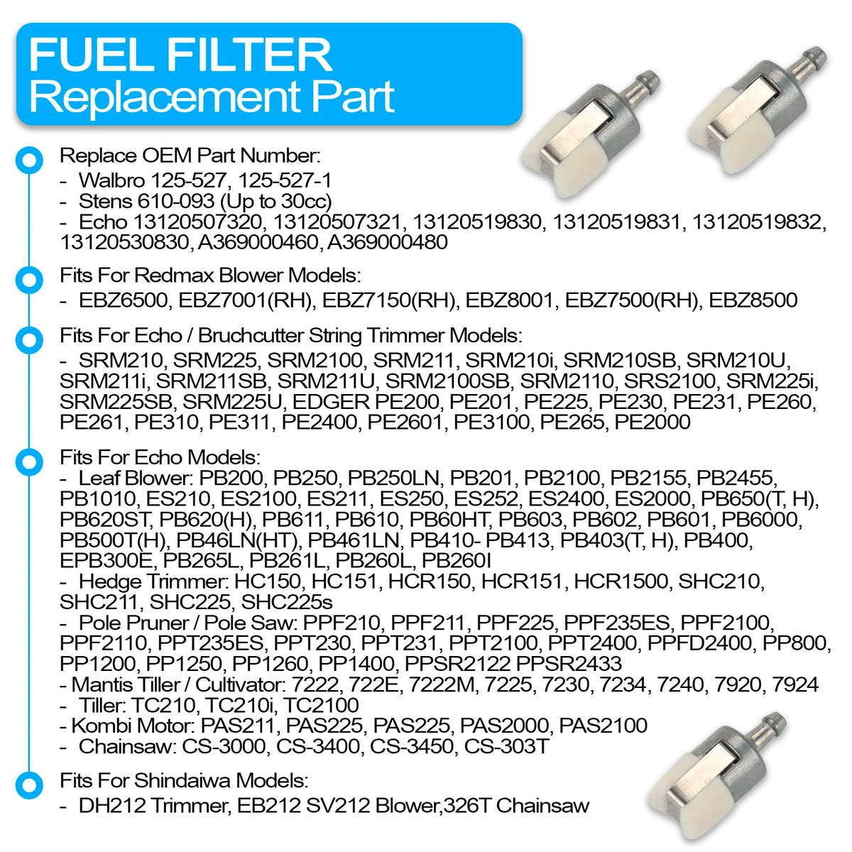 Set of 10 ALEVAK fuel filters for REDMAX EBZ7500RH and EBZ5150RH.