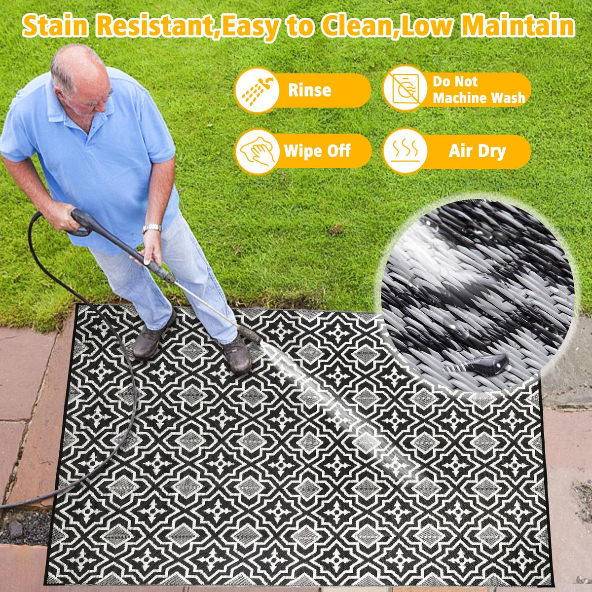 Alfolo lightweight rug is portable for RV trips and picnics.