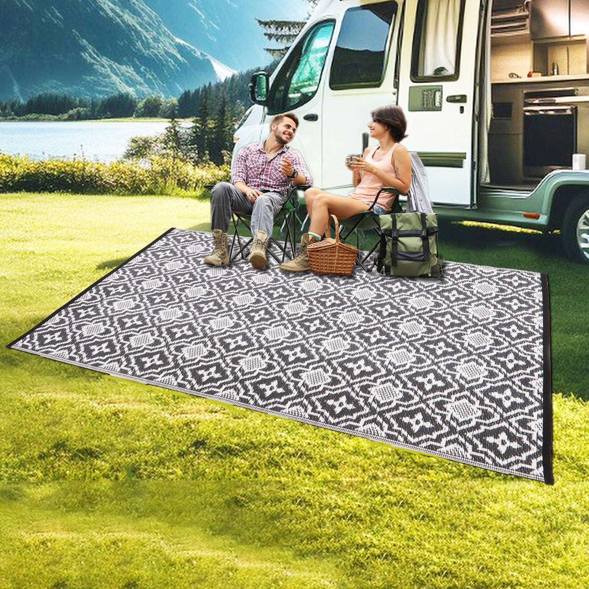 Alfolo multi-use outdoor mat suits patio, camping, beach days.