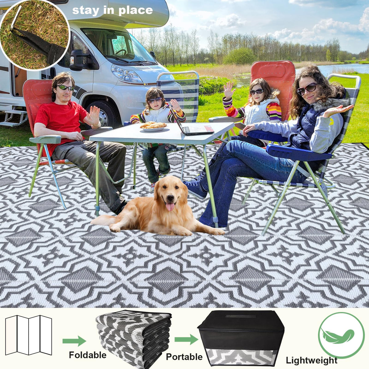 Alfolo patio deck rug two-sided pattern enhances outdoor spaces