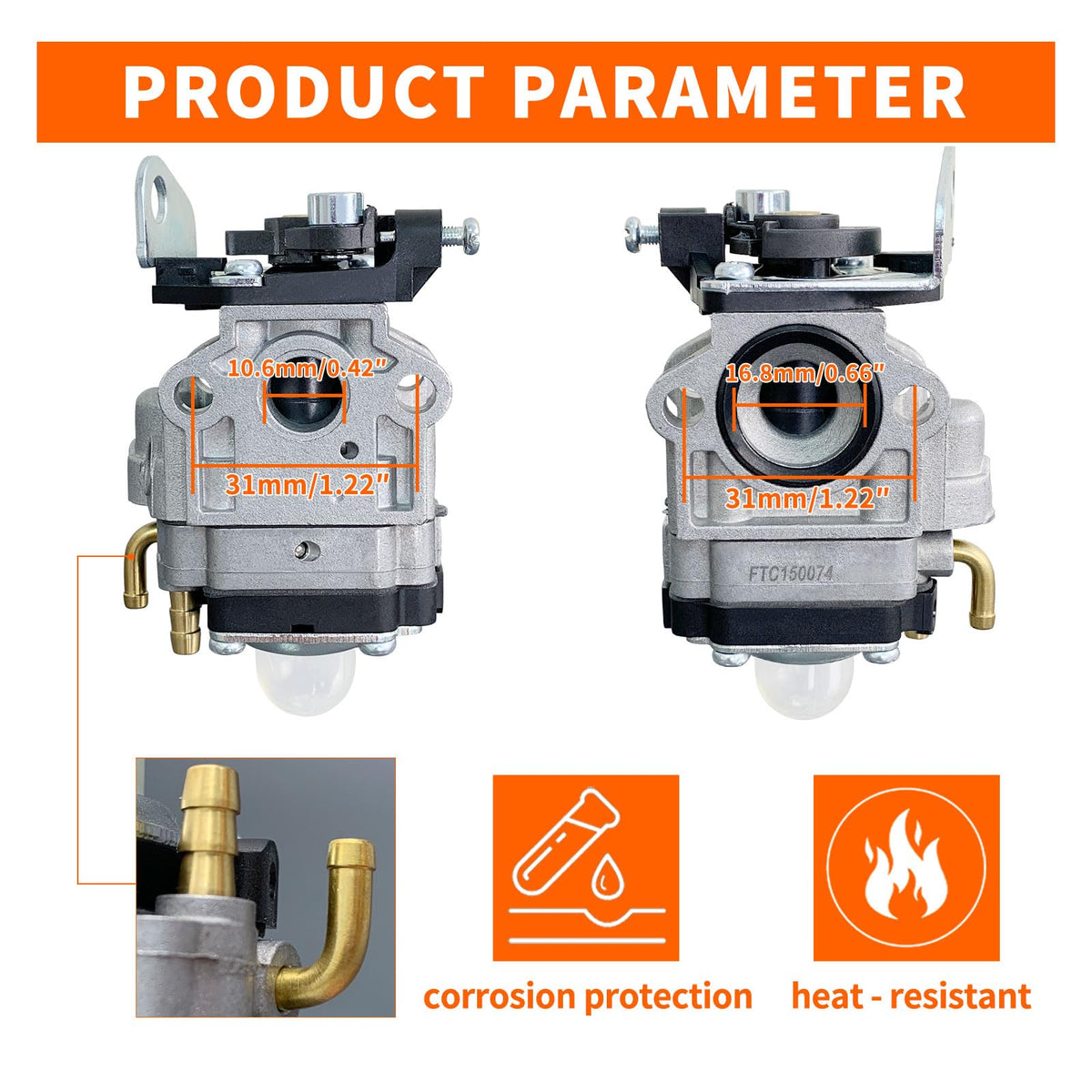 ALFUL Ruixing PR2322 carburetor with gasket close-up for airtight seal