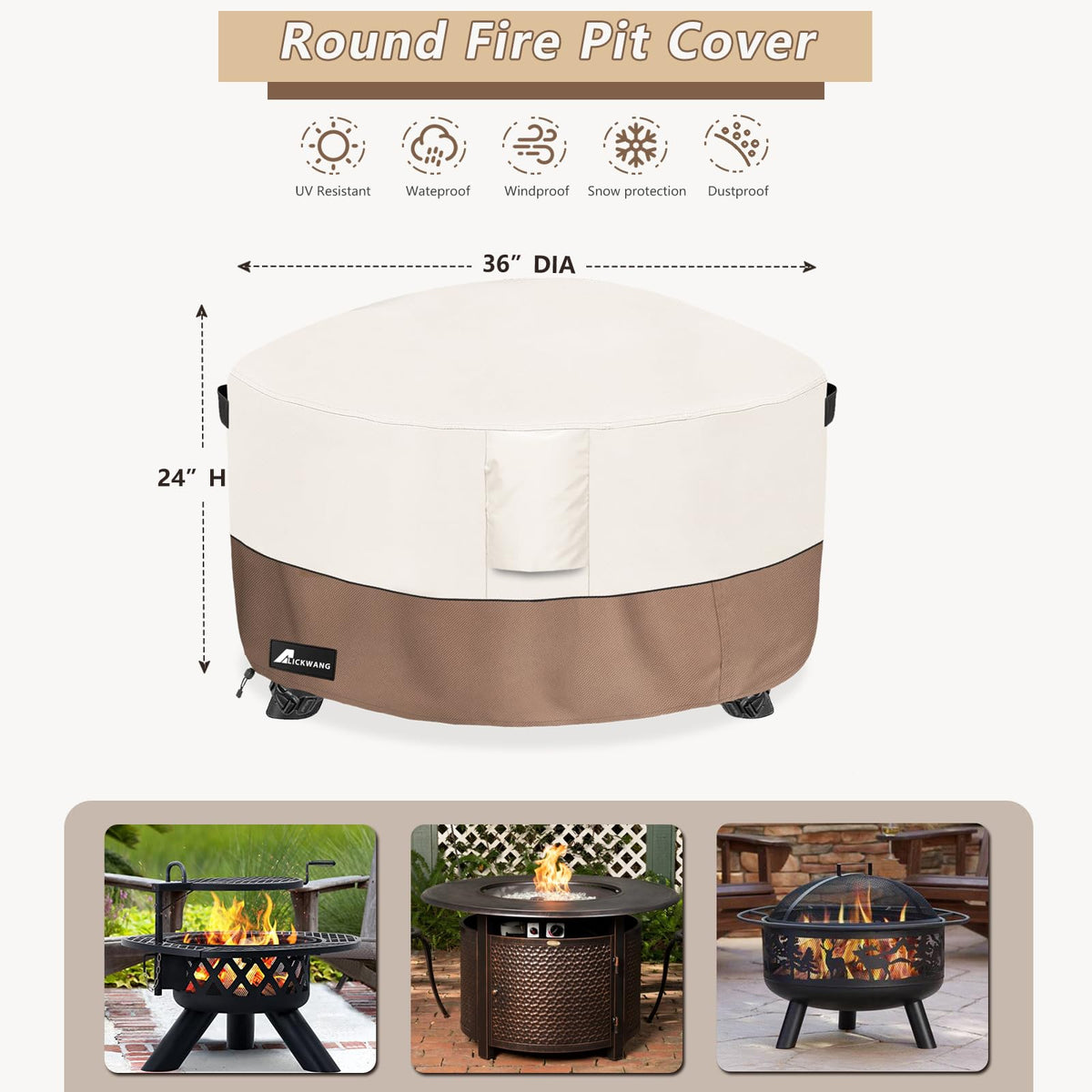 Alickwang 600D waterproof fabric shield for outdoor fire pits keeps dryness