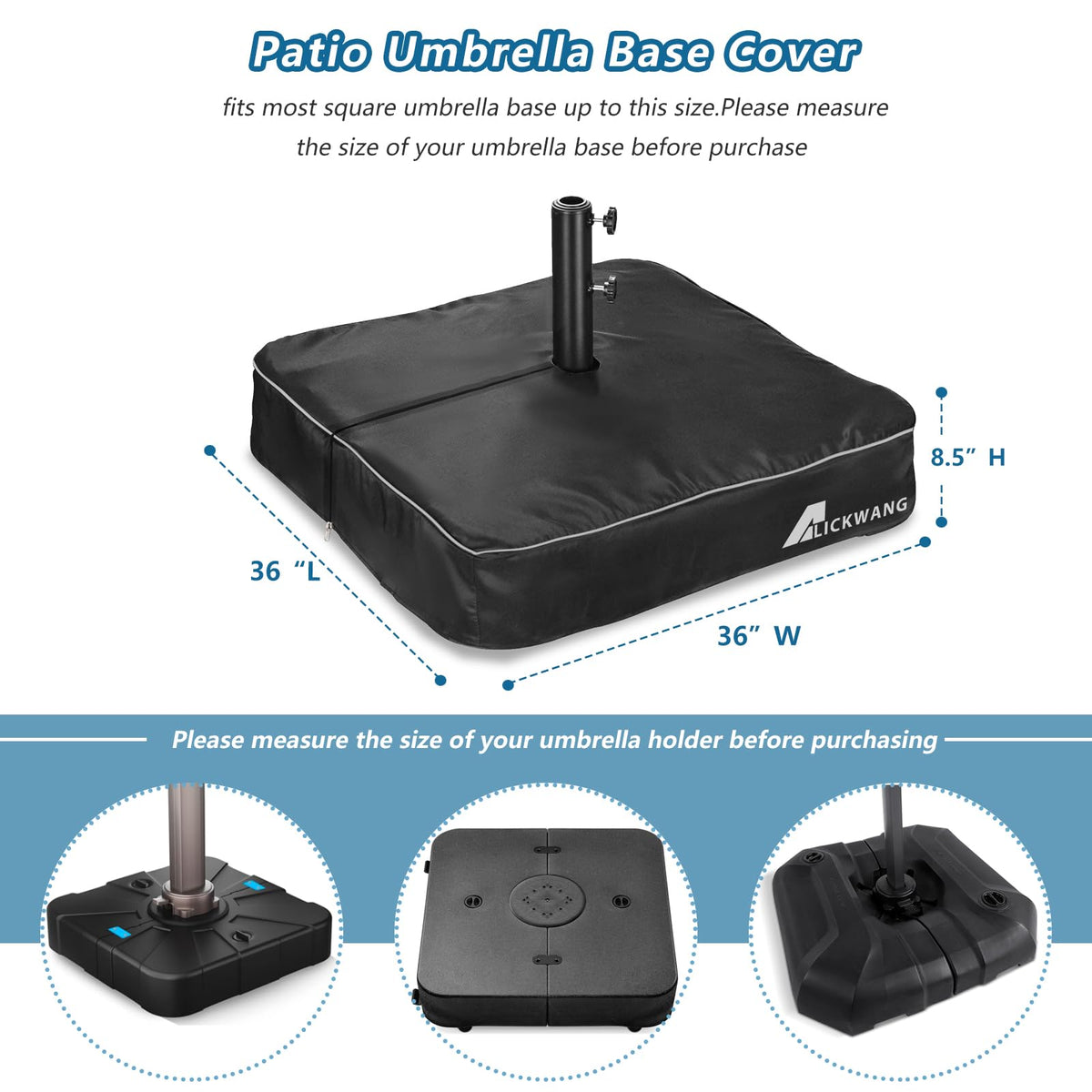 Alickwang base cover with a heavy-duty zipper enables quick installation and removal.