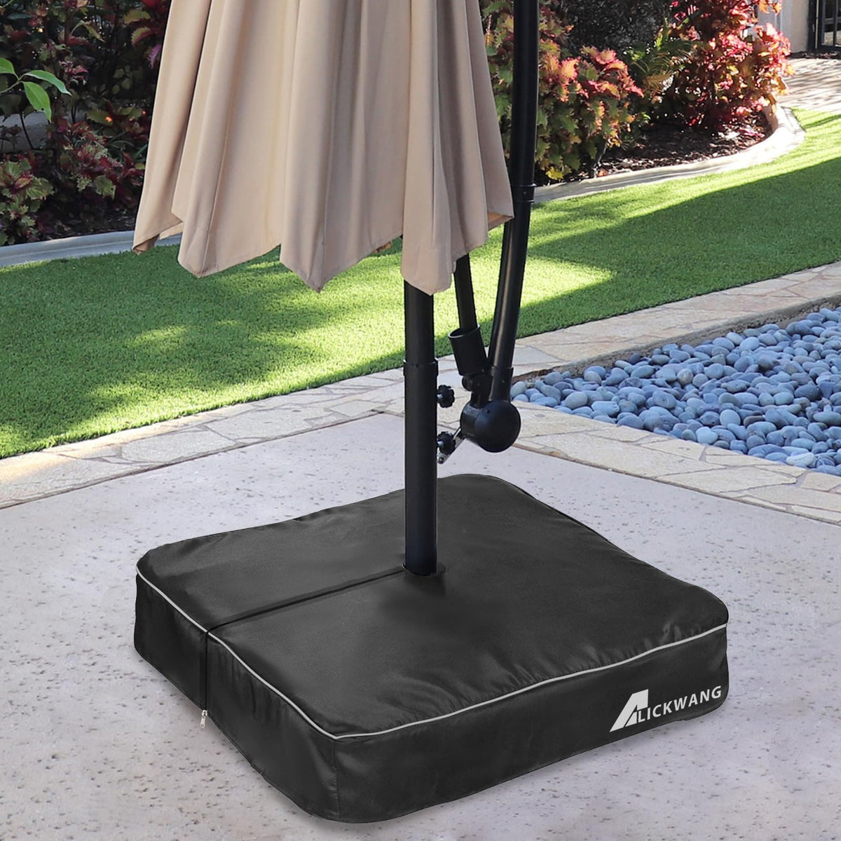 Alickwang umbrella base cover adds tidy curb appeal while guarding your patio essentials.