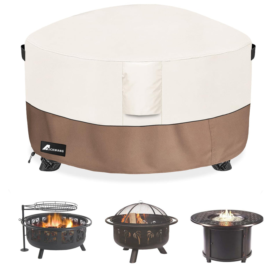 Alickwang 36in beige round fire pit cover protects against rain and sun