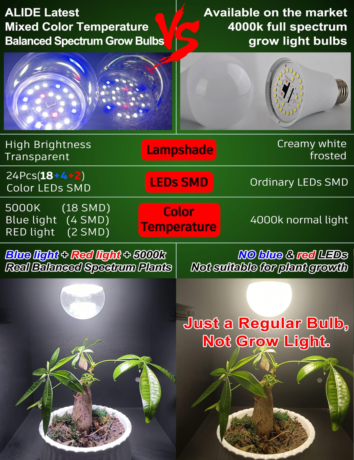ALIDE 1000 lm grow bulb boosts plant growth with low energy use.