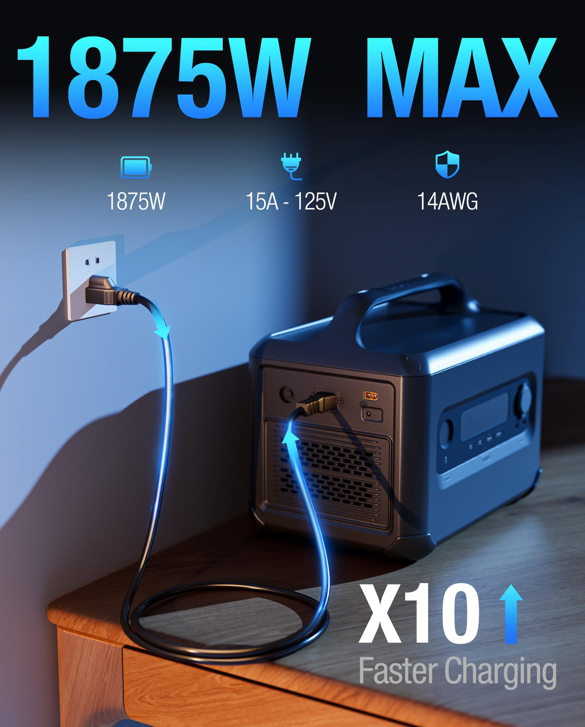 ALIENSX 1875W power output cable enables faster charging with compatible stations.