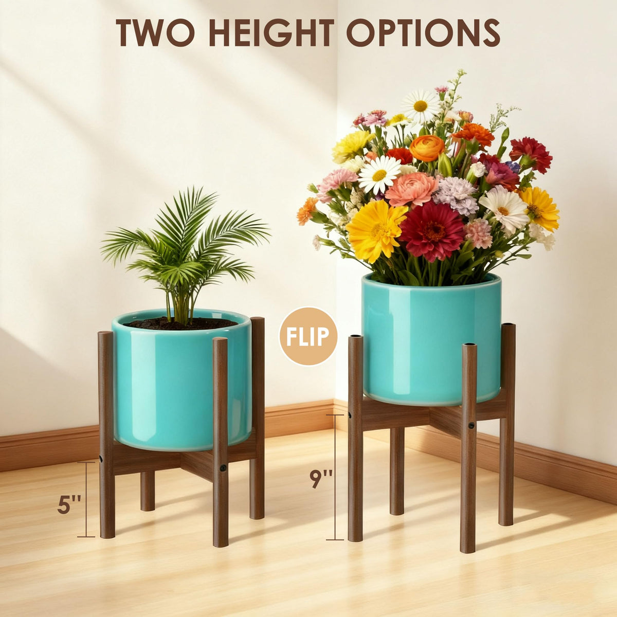 ALIGADO bamboo plant stand corner-fit demonstrates space-efficient room placement