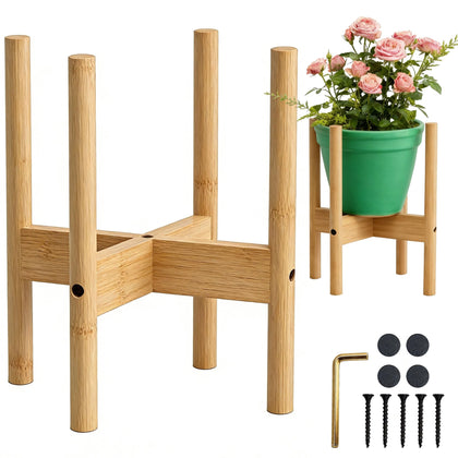 ALIGADO bamboo plant stand front view with a 12-inch pot and stable base