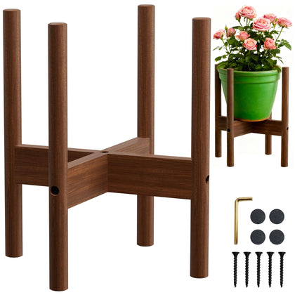 ALIGADO bamboo plant stand front view shows sturdy corner-friendly display for 12-inch pots
