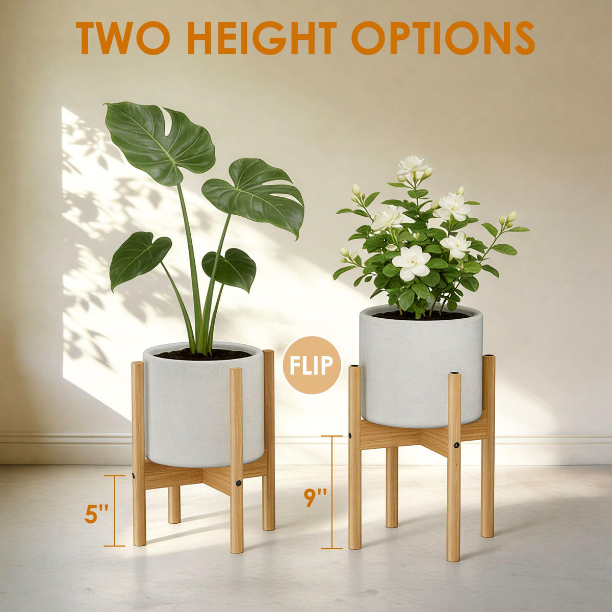 ALIGADO bamboo stand side view showing compact footprint and stability