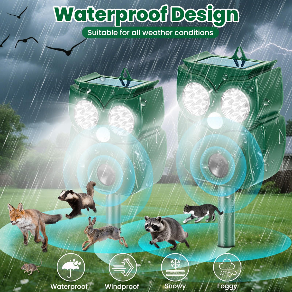 Alikguu Solar Deterrent LED flash and ultrasonic signal deter wildlife humanely