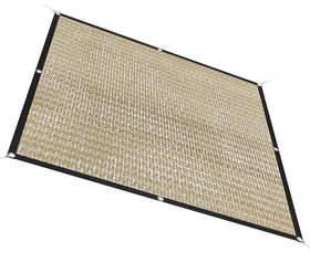 Alion Home 50% sunblock shade cloth in beige over garden beds provides sun protection.