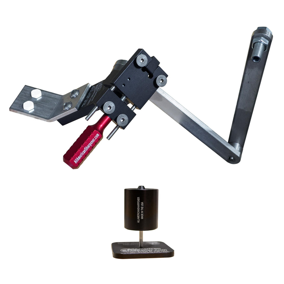 All American Sharpener 5005 Gen 2 mounted setup enables precise blade sharpening.