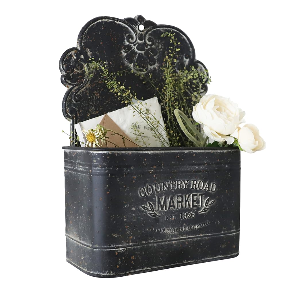 All Chic black metal wall planter front view for rustic farmhouse decor