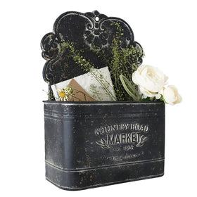 All Chic black metal wall planter front view for rustic farmhouse decor