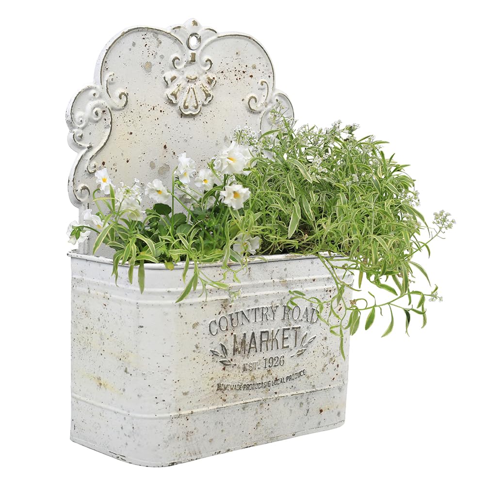 All Chic metal wall planter outer view in rustic blue for outdoor decor