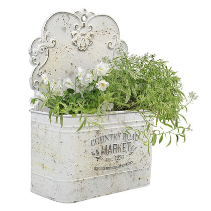 All Chic metal wall planter outer view in rustic blue for outdoor decor
