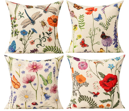 All Smiles butterfly dragonfly floral pillow cover for outdoor seating and easy cleaning.