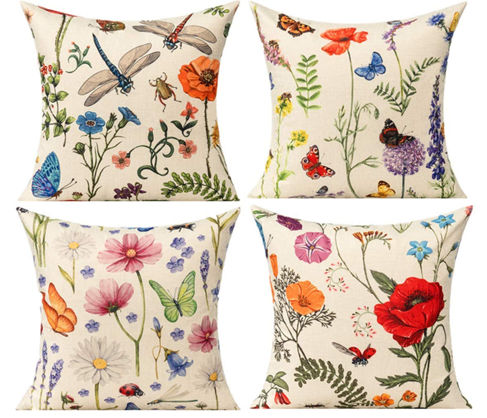 All Smiles butterfly dragonfly floral pillow cover for outdoor seating and easy cleaning.