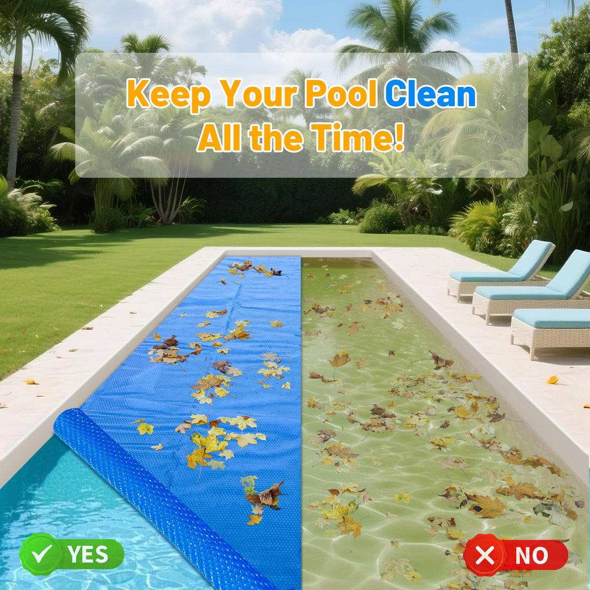 Allaren blue bubble pool cover reduces evaporation to save water