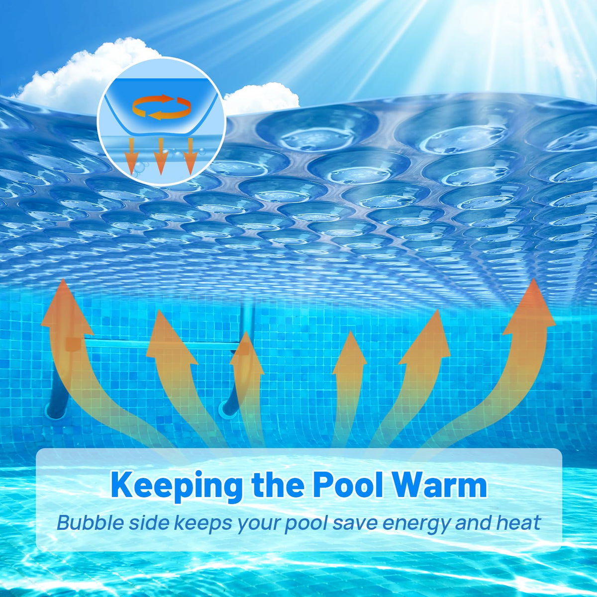 Allaren 10mil blue bubble pool cover boosts heat retention for warmer swims