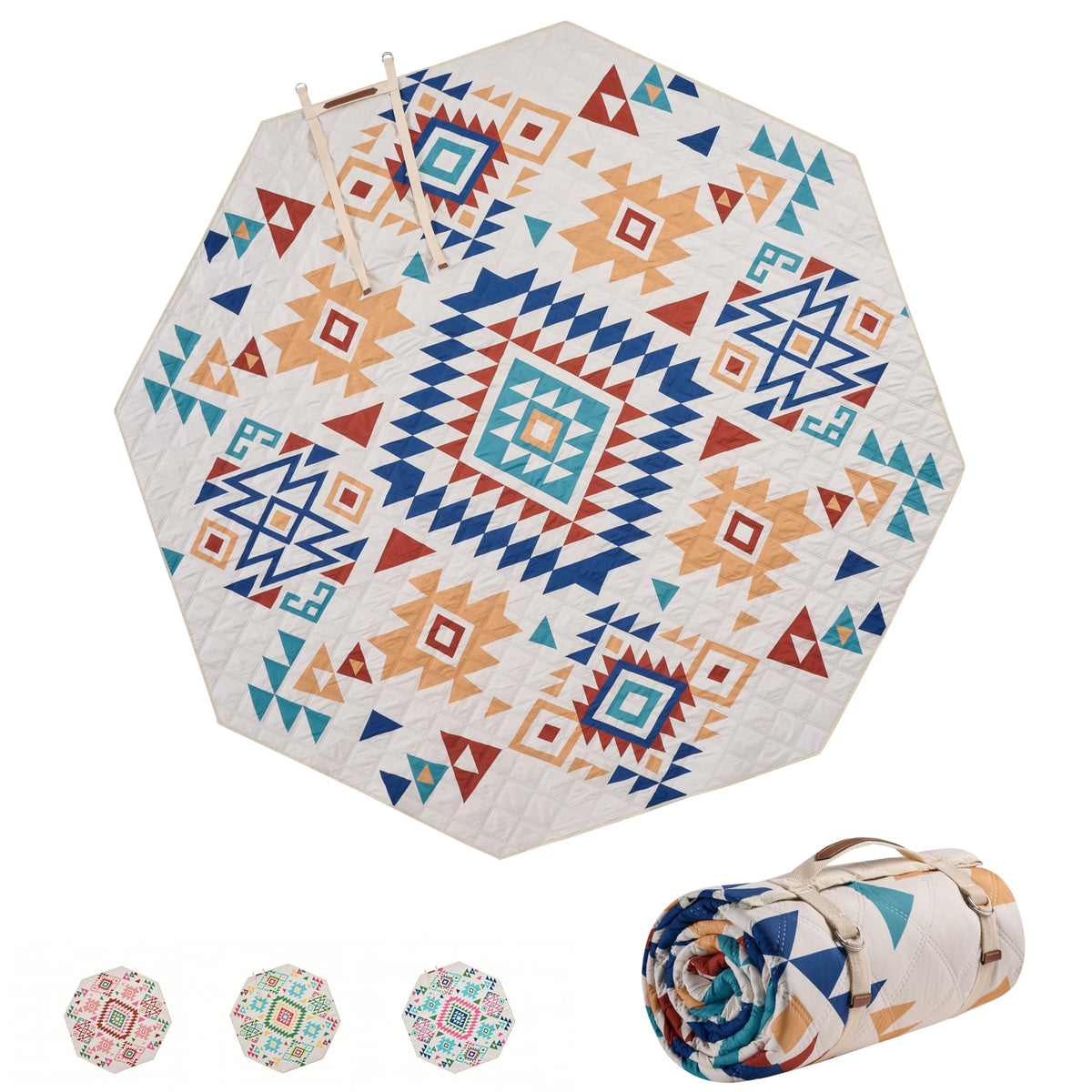 ALLBFENG 87x87 inch octagon picnic blanket laid out for family picnic