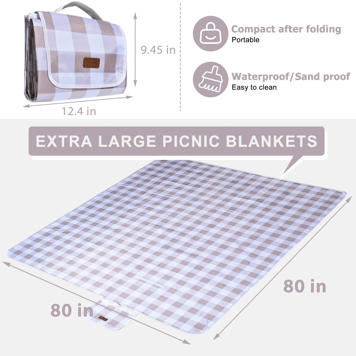 ALLBFENG picnic mat folded compact to 12x9 inches for travel