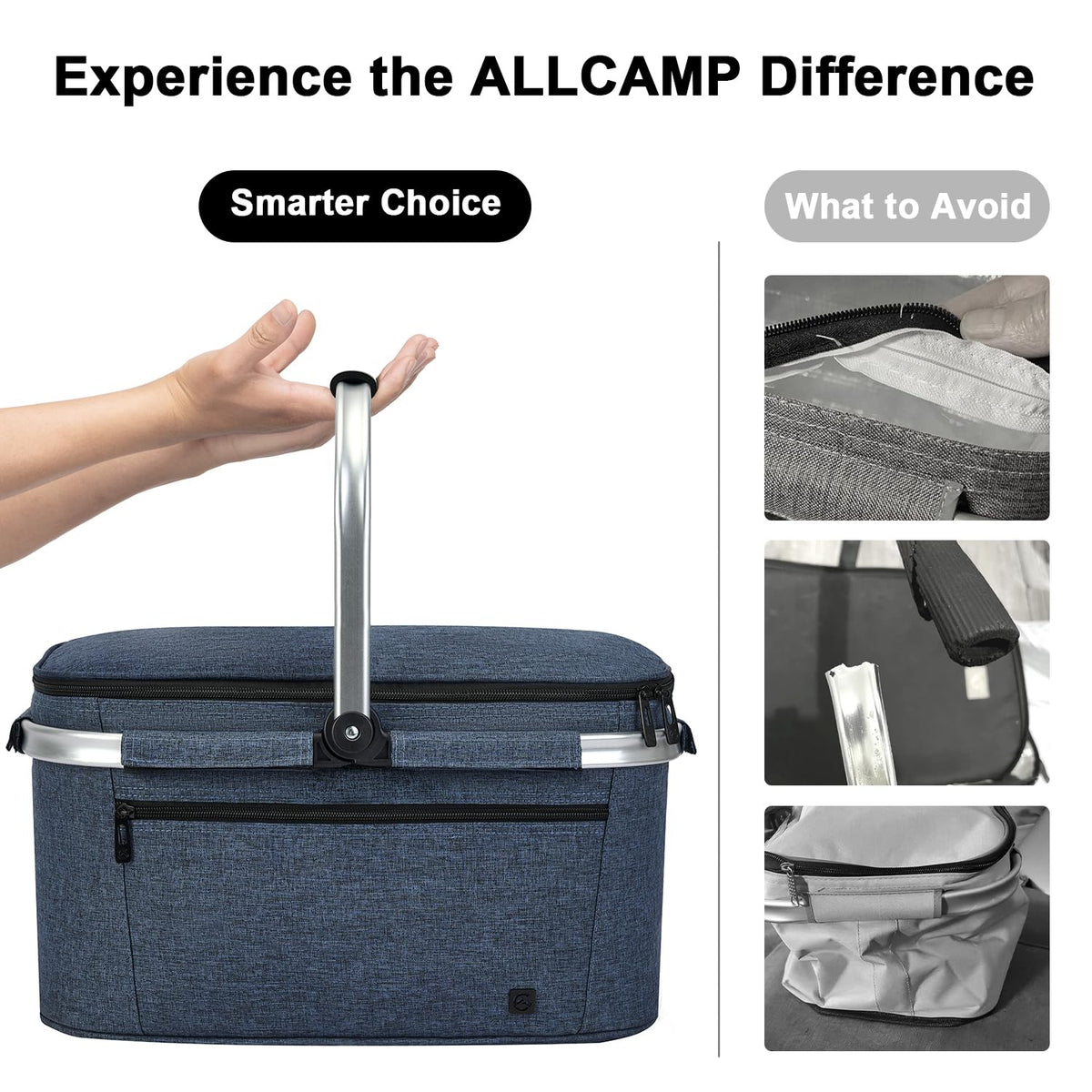ALLCAMP Picnic Basket 32L capacity holds up to 40 cans or 20 bottles