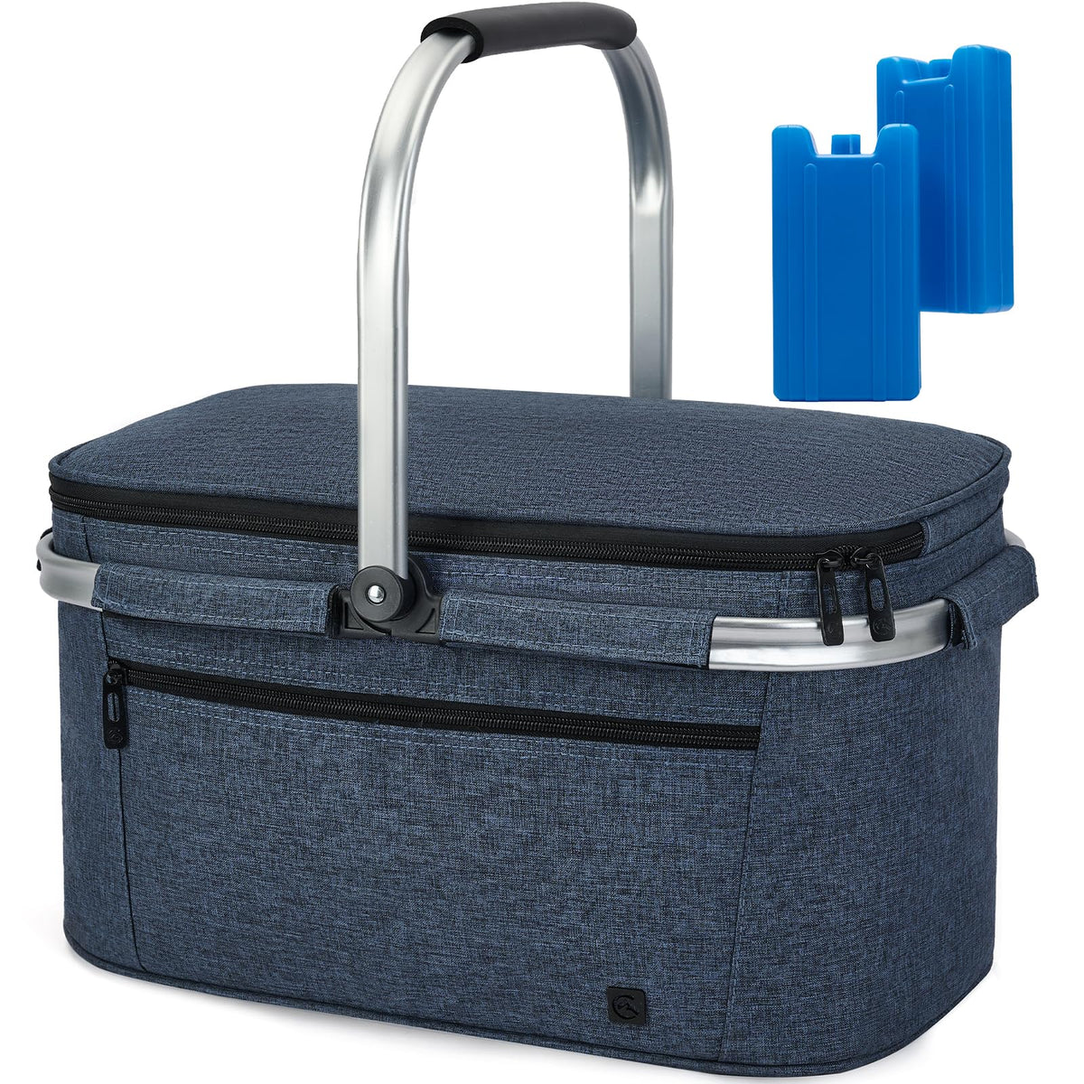 ALLCAMP Picnic Basket blue front view with generous 32L capacity for family outings