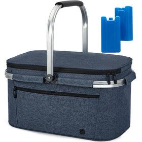 ALLCAMP Picnic Basket blue front view with generous 32L capacity for family outings