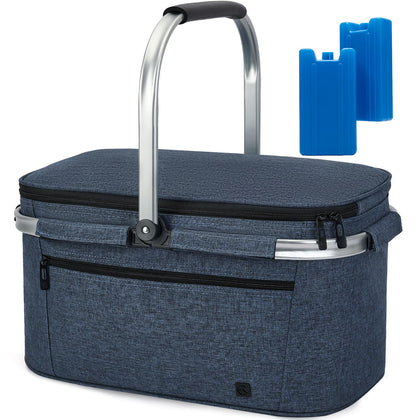 ALLCAMP Picnic Basket blue front view with generous 32L capacity for family outings