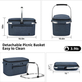 ALLCAMP Picnic Basket blue interior showing ice packs for extended cooling