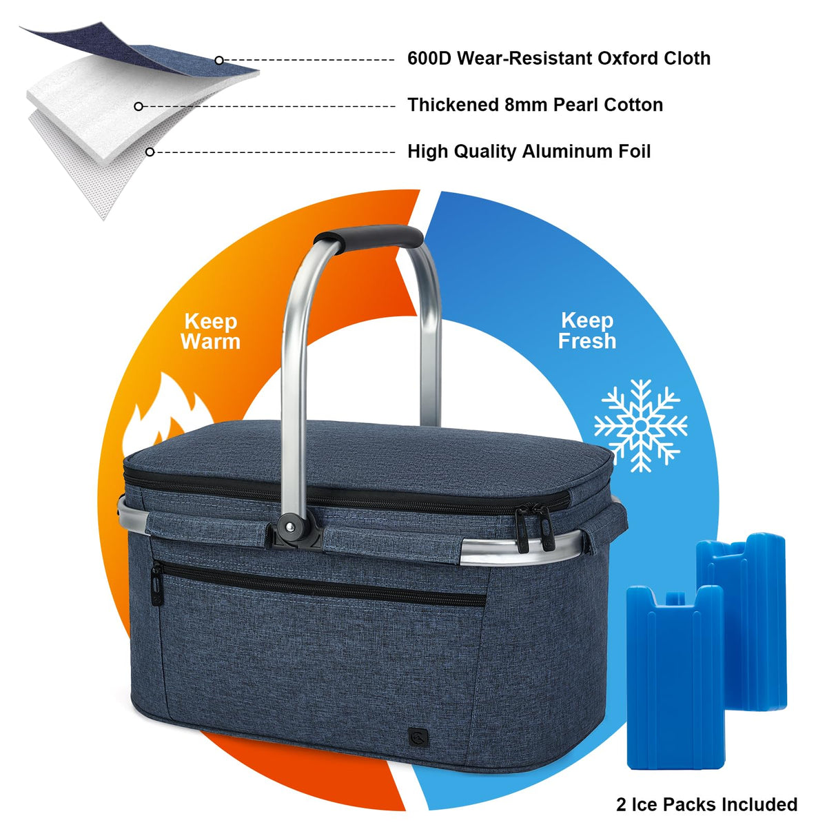 ALLCAMP Picnic Basket rugged polyester canvas and aluminum frame for outdoor durability