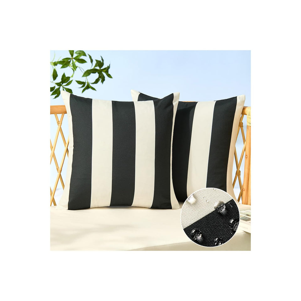 Allorry outdoor pillow cover 20x20 with black stripes, weather-ready decor.