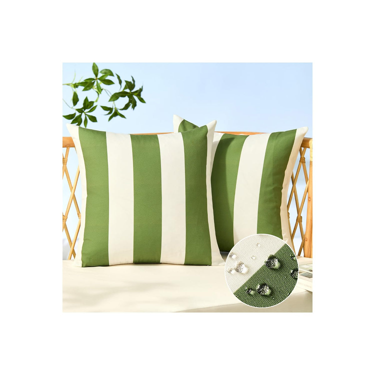 Allorry outdoor pillow cover in olive-green stripes enhances patio decor.
